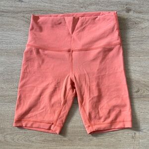 Lululemon High Rise Biker Shorts Coral Orange Yoga Training Size 8